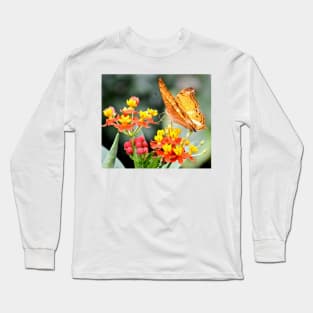 Orange Butterfly on Tropical Lantana Flowers Long Sleeve T-Shirt